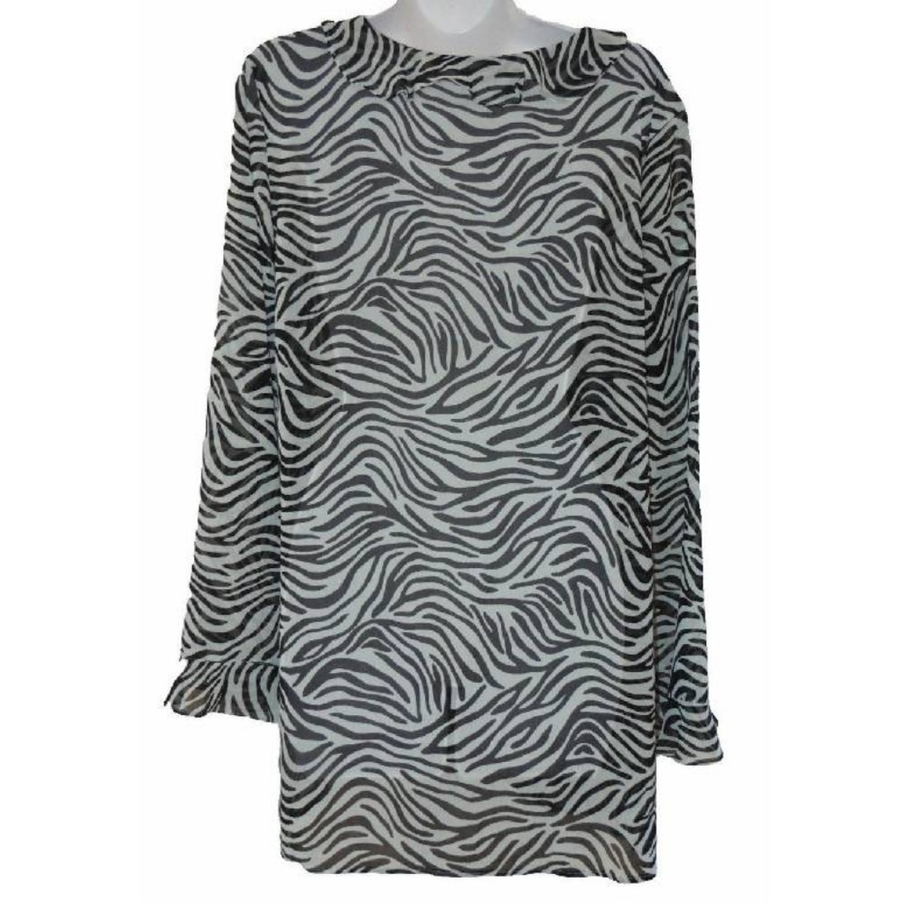 VICTORIAS SECRET Tunic L Black & White EXOTIC ZEBRA ANIMAL PRINT Sheer BLOUSE VS - Picture 4 of 5